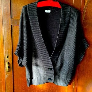 Black cardigan, short sleeve sweater